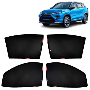 KINGSWAY® Urban Cruiser Hyryder Car Sun Shade Z-Black Non Magnetic Fix Type Curtains for 2022 Onwards, Compatible with Toyota Urban Cruiser Hyryder Side Window, Only Half Cut in Front Window, 4 Pcs