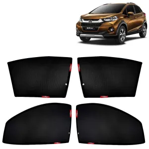 KINGSWAY® WRV Car Sun Shade Z-Black Non Magnetic Fix Type Curtains for 2020 to 2023 Model, Compatible with Honda WRV Side Window Car Sunshade, Only Half Cut in Front Window, Black, 4 Piece