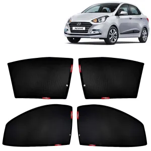 KINGSWAY® Xcent Car Sun Shade Z-Black Non Magnetic Fix Type Curtains for 2017 to 2020 Model, Compatible with Hyundai Xcent Side Window Car Sunshade, Only Half Cut in Front Window, Black, 4 Piece