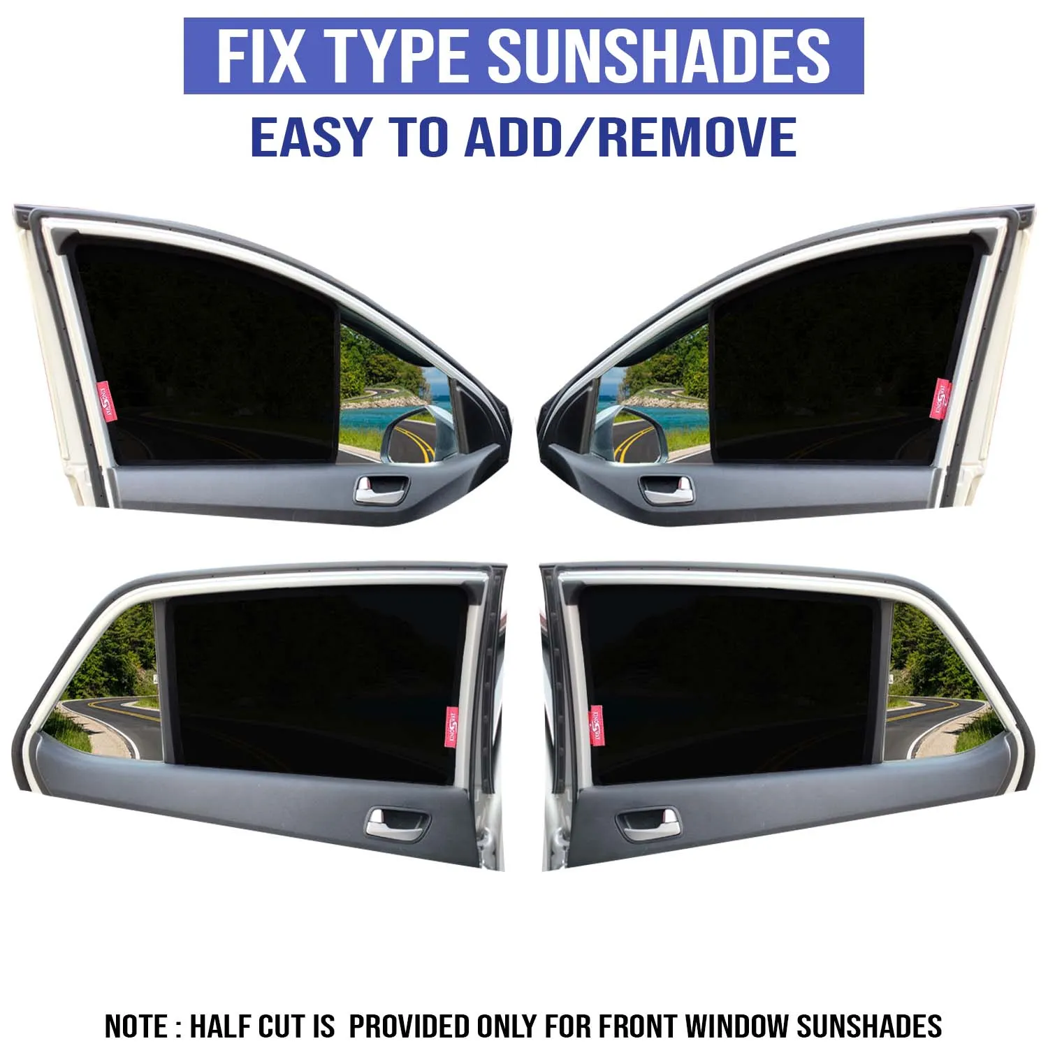 KINGSWAY® XUV 3XO Car Sun Shade Z-Black Non Magnetic Fix Type Curtains for 2024 Onwards Model, Compatible with Mahindra XUV 3XO Side Window Car Sunshade, Only Half Cut in Front Window, Black, 4 Piece