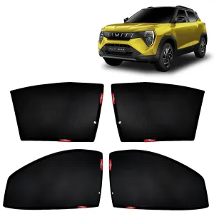 KINGSWAY® XUV 3XO Car Sun Shade Z-Black Non Magnetic Fix Type Curtains for 2024 Onwards Model, Compatible with Mahindra XUV 3XO Side Window Car Sunshade, Only Half Cut in Front Window, Black, 4 Piece