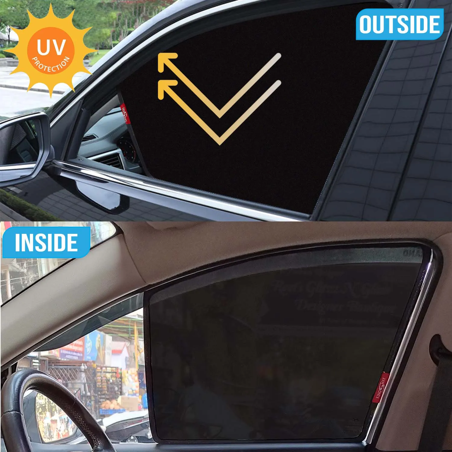 KINGSWAY® XUV 3XO Car Sun Shade Z-Black Non Magnetic Fix Type Curtains for 2024 Onwards Model, Compatible with Mahindra XUV 3XO Side Window Car Sunshade, Only Half Cut in Front Window, Black, 4 Piece