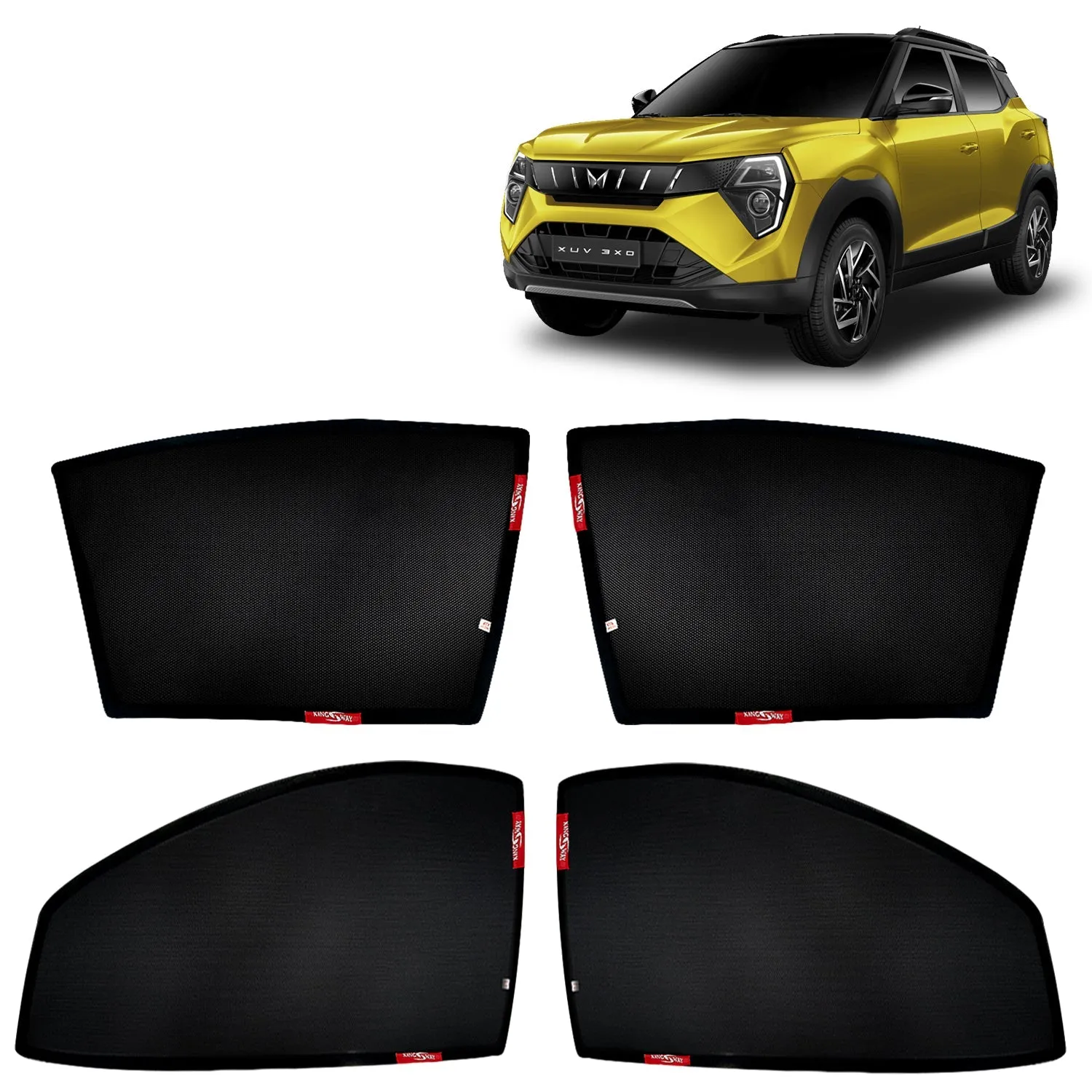 KINGSWAY® XUV 3XO Car Sun Shade Z-Black Non Magnetic Fix Type Curtains for 2024 Onwards Model, Compatible with Mahindra XUV 3XO Side Window Car Sunshade, Only Half Cut in Front Window, Black, 4 Piece