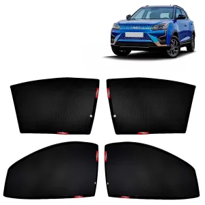 KINGSWAY® XUV 400 Car Sun Shade Z-Black Non Magnetic Fix Type Curtains for 2023 Onwards Model, Compatible with Mahindra XUV 400 Side Window Car Sunshade, Only Half Cut in Front Window, Black, 4 Piece