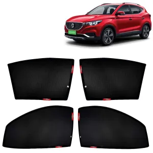 KINGSWAY® ZS EV Car Sun Shade Z-Black Non Magnetic Fix Type Curtains for 2020 Onwards Model, Compatible with Morris Garages (MG) ZS EV Side Window Car Sunshade, Only Half Cut in Front Window, 4 Piece
