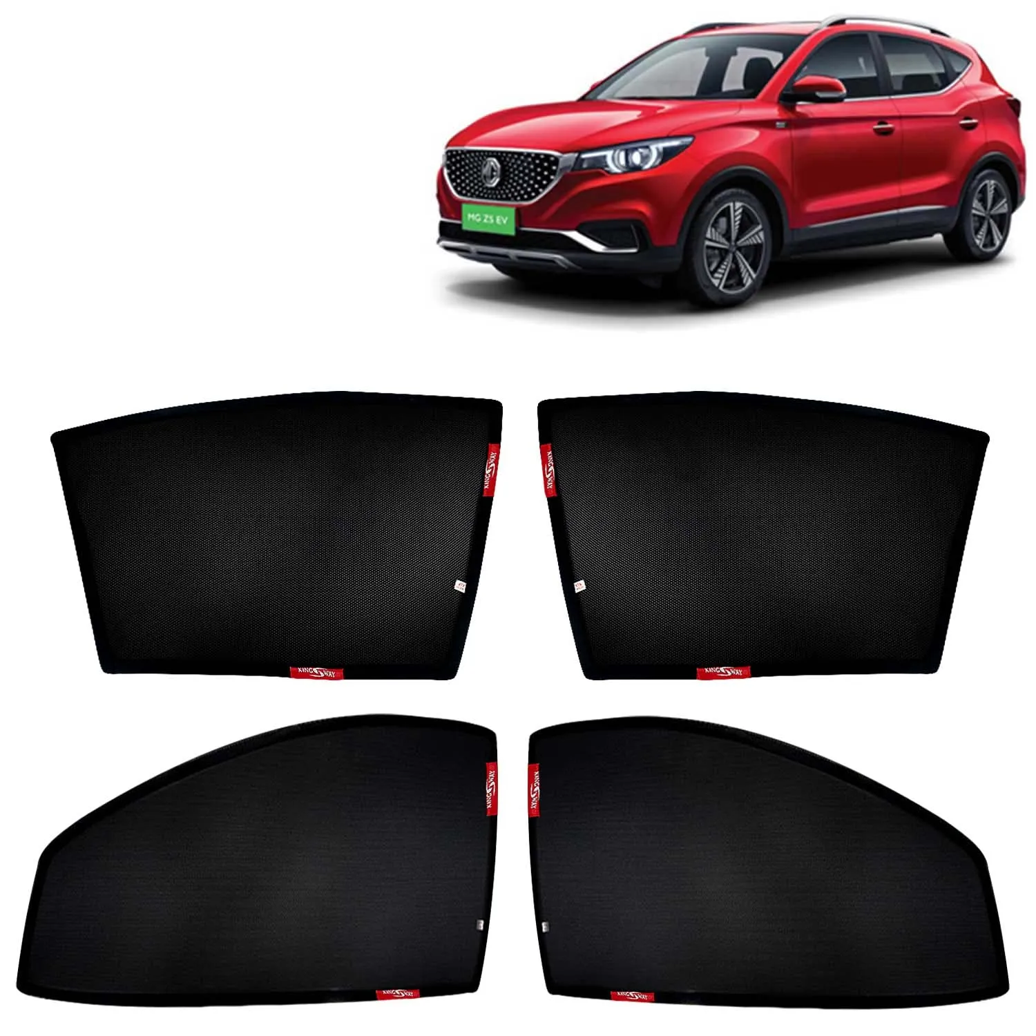 KINGSWAY® ZS EV Car Sun Shade Z-Black Non Magnetic Fix Type Curtains for 2020 Onwards Model, Compatible with Morris Garages (MG) ZS EV Side Window Car Sunshade, Only Half Cut in Front Window, 4 Piece