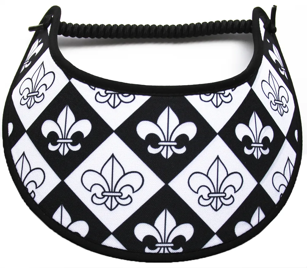Ladies Sun Visor with Fleur-de-lis on Black and White, Black Trim