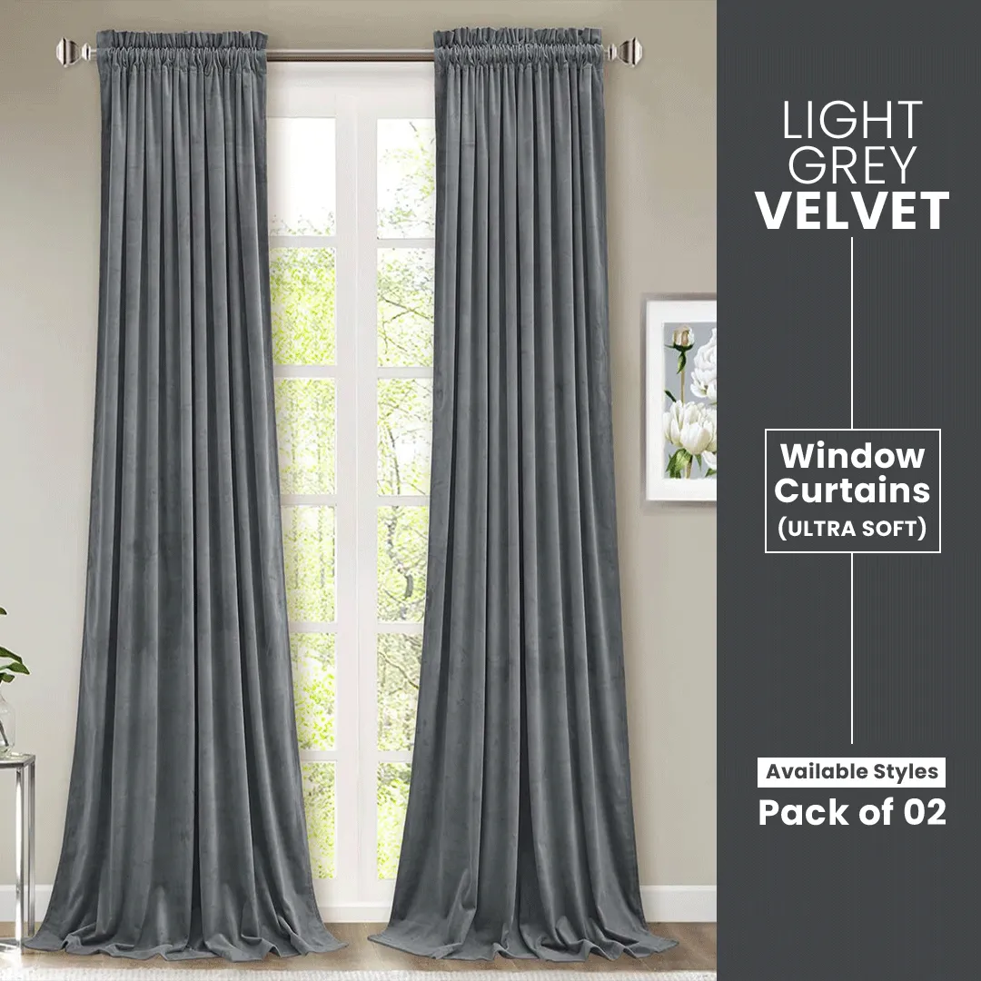 Light Grey-Velvet Window Curtains (Ultra Soft)