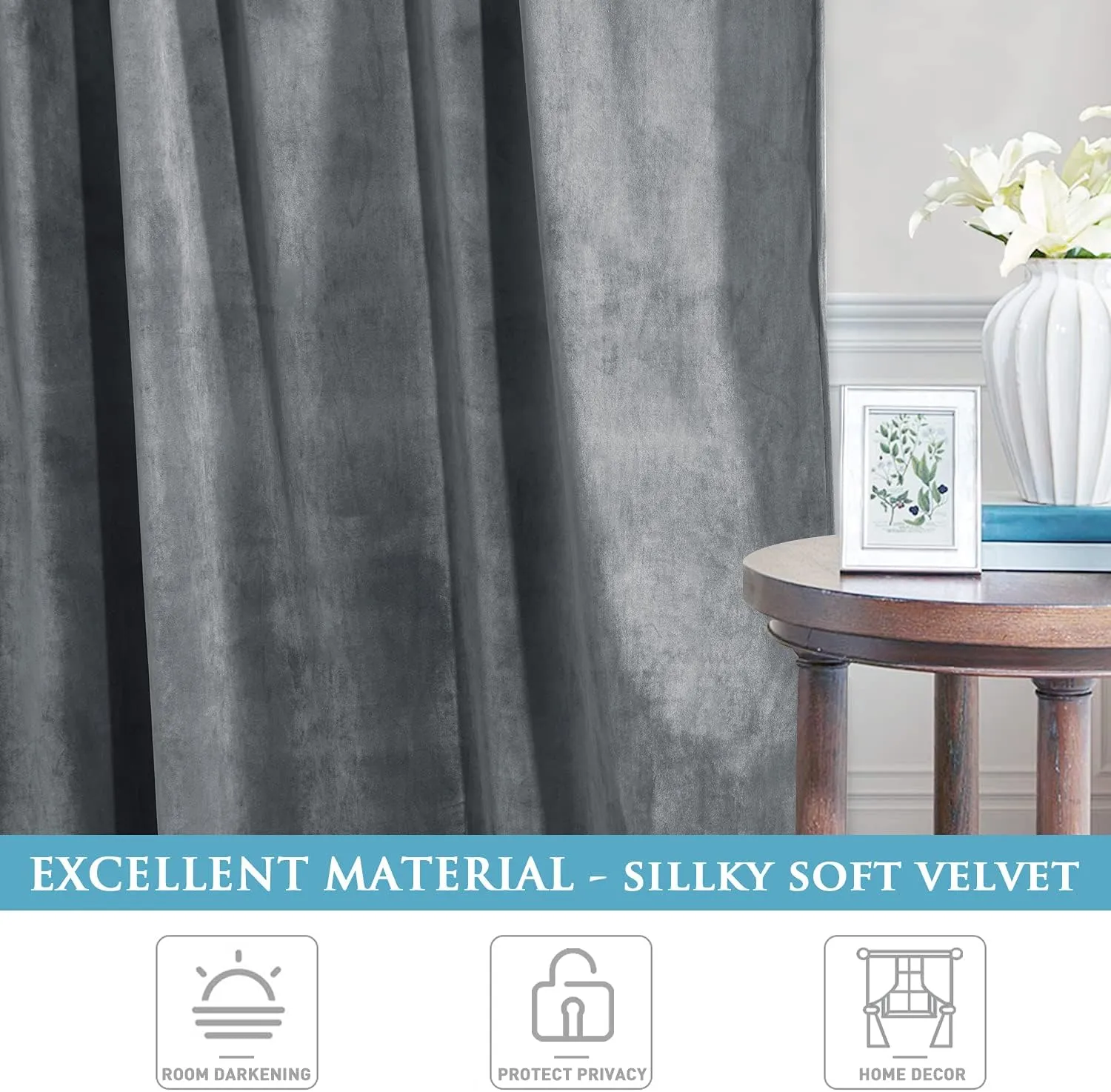 Light Grey-Velvet Window Curtains (Ultra Soft)