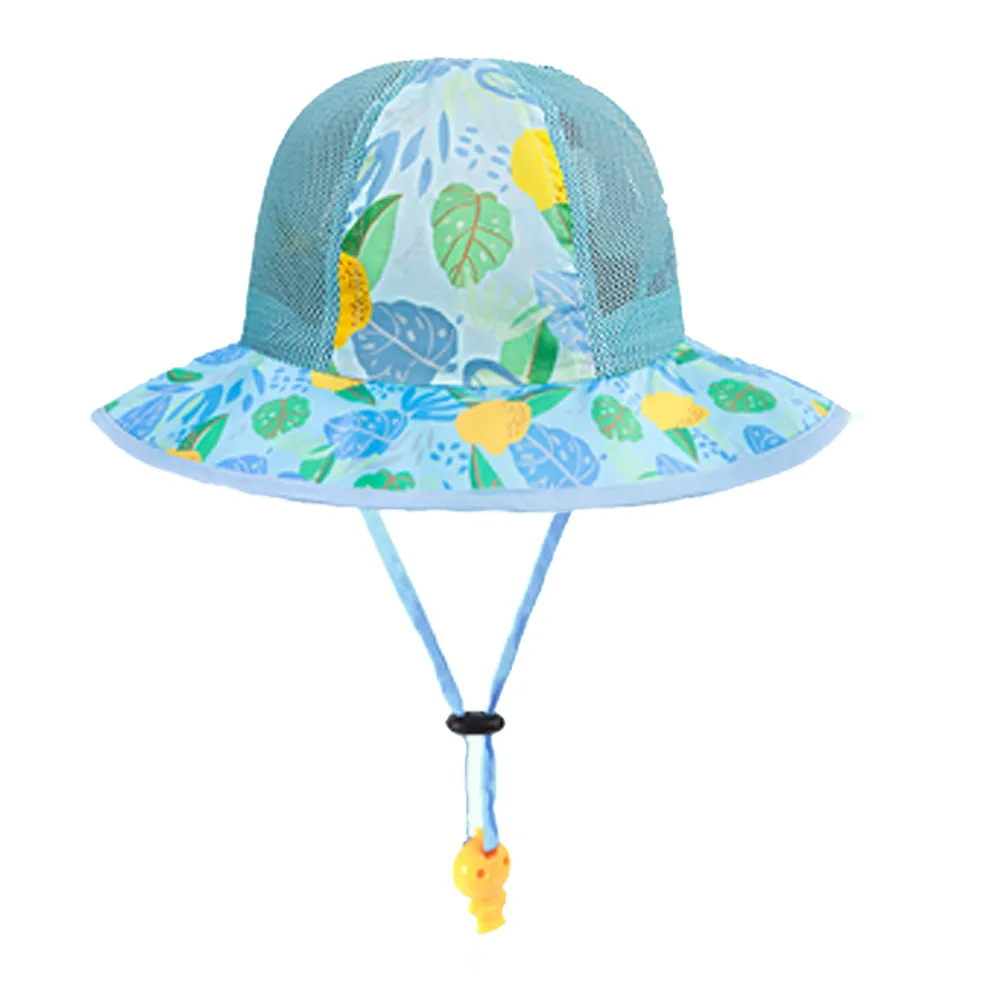 Little Surprise Box Light Blue Lemon print breathable Net wide brim Sun Hat for Kids& Toddlers with Adjustable Strap