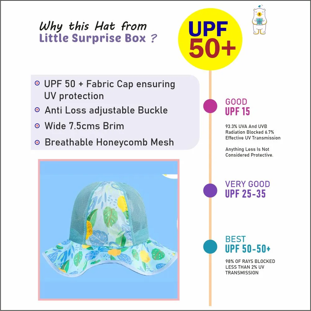 Little Surprise Box Light Blue Lemon print breathable Net wide brim Sun Hat for Kids& Toddlers with Adjustable Strap