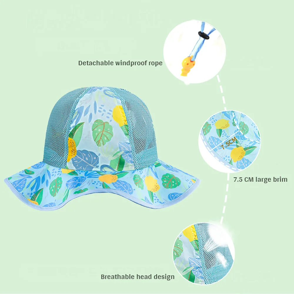 Little Surprise Box Light Blue Lemon print breathable Net wide brim Sun Hat for Kids& Toddlers with Adjustable Strap