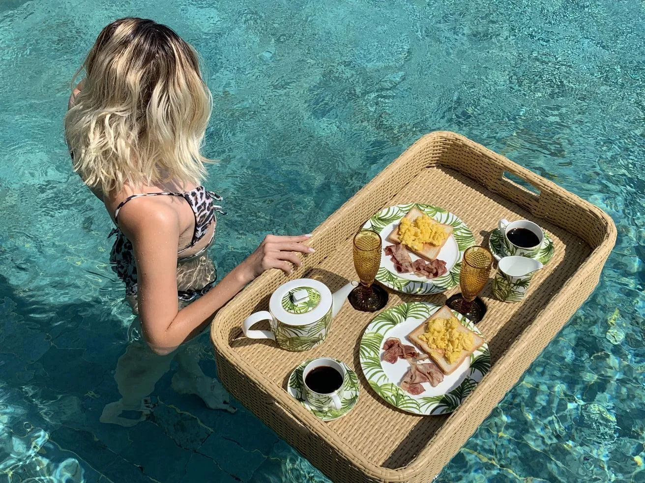 Luxury Rectangle Floating Serving Tray For Pool | Beige Serveware
