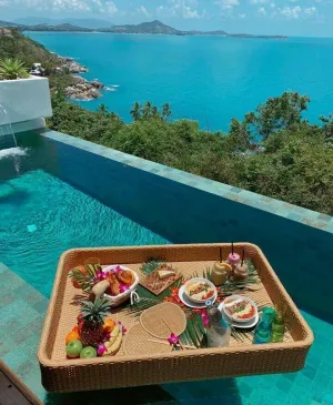 Luxury Rectangle Floating Serving Tray For Pool | Beige Serveware