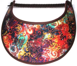 M195 Sun Visor with Scrolls in Orange, Trimmed in Brown