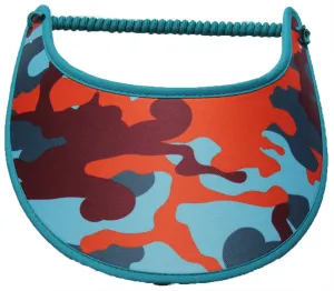 M705 Camo Sun Visor in Dark & Light Teal, Orange, & Burgundy with Teal Trim