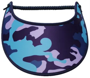 M707 Camo Sun Visor in Shades of Purple, Aqua & Navy trimmed in Navy