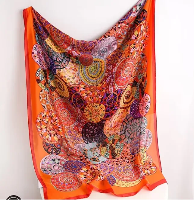 Mandalas Multicolored Graphic Print Silky Satin Summer Scarf Wrap for Women