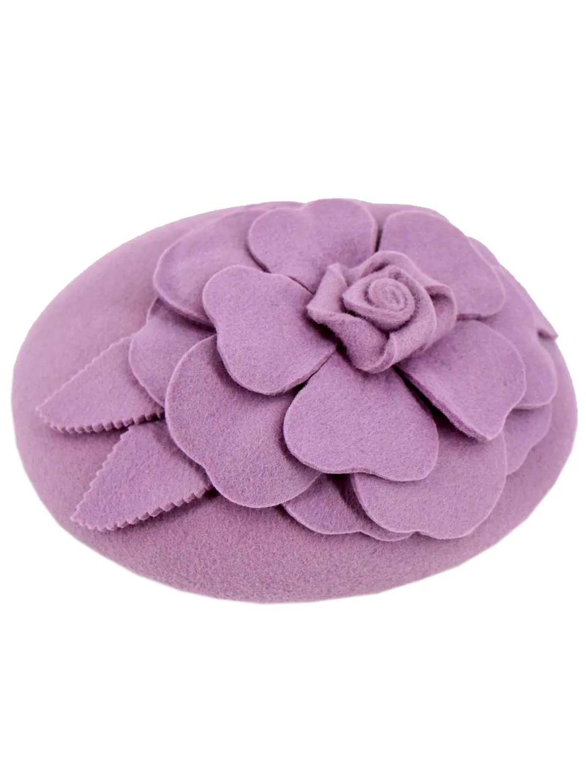Mauve Vintage Style Felt Flower Button Hat