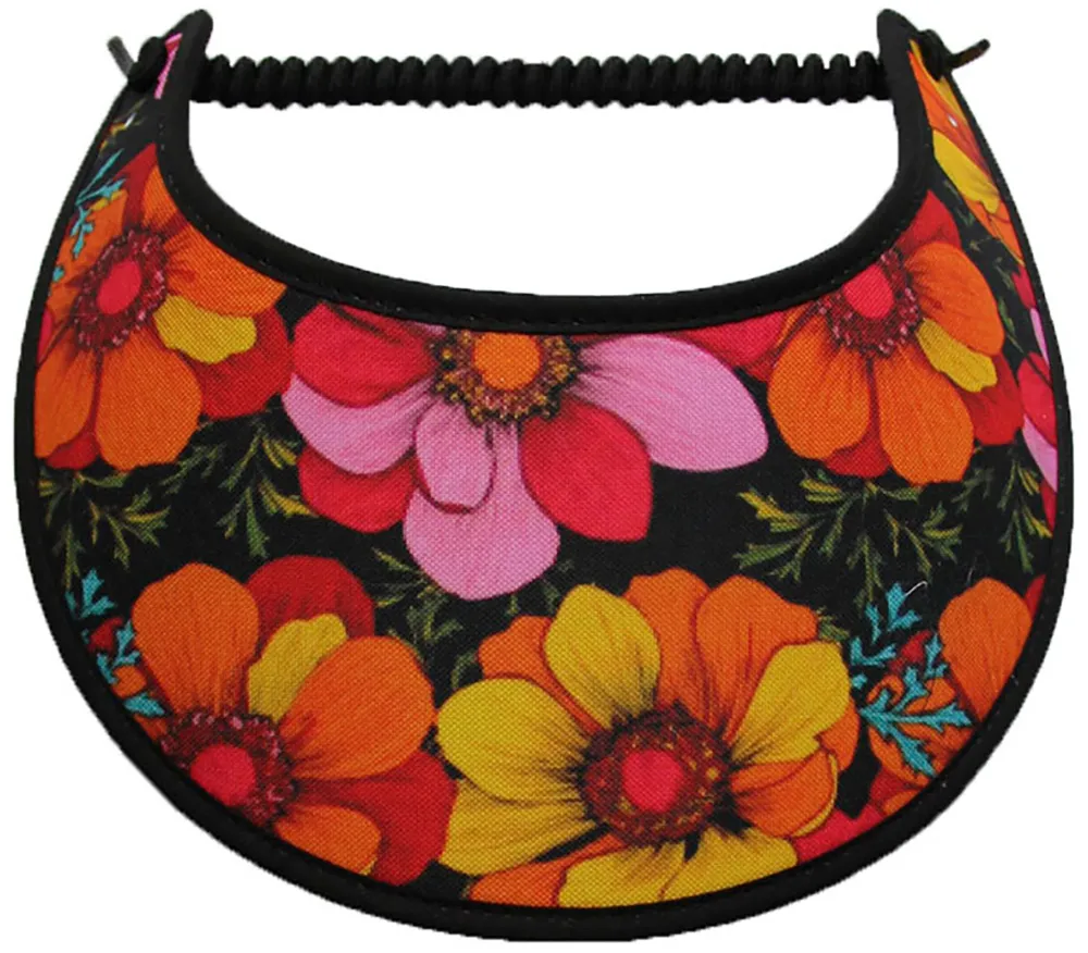 N605 Large Flowers on Black Sun Visor with Black Trim