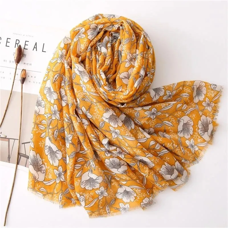 New Spring And Summer Silk Scarf Cotton Linen Gardenia Print Scarf Women Beach Towel Wild Sun Shawl Dual-use