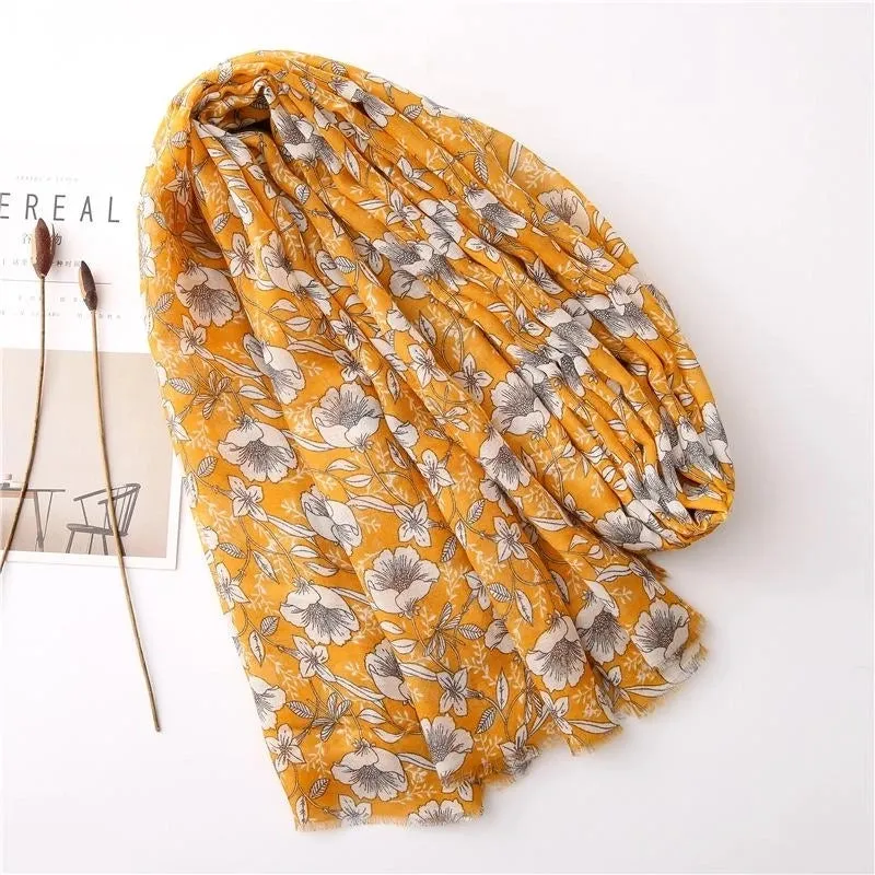 New Spring And Summer Silk Scarf Cotton Linen Gardenia Print Scarf Women Beach Towel Wild Sun Shawl Dual-use