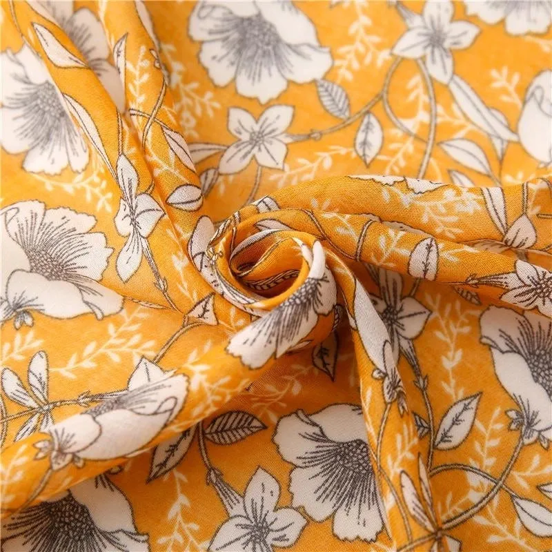 New Spring And Summer Silk Scarf Cotton Linen Gardenia Print Scarf Women Beach Towel Wild Sun Shawl Dual-use