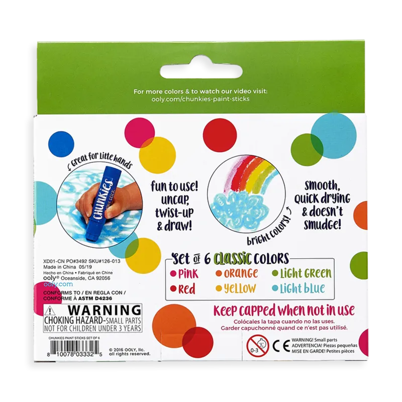 Ooly Chunkies Classic Paint Sticks - 6 Pack