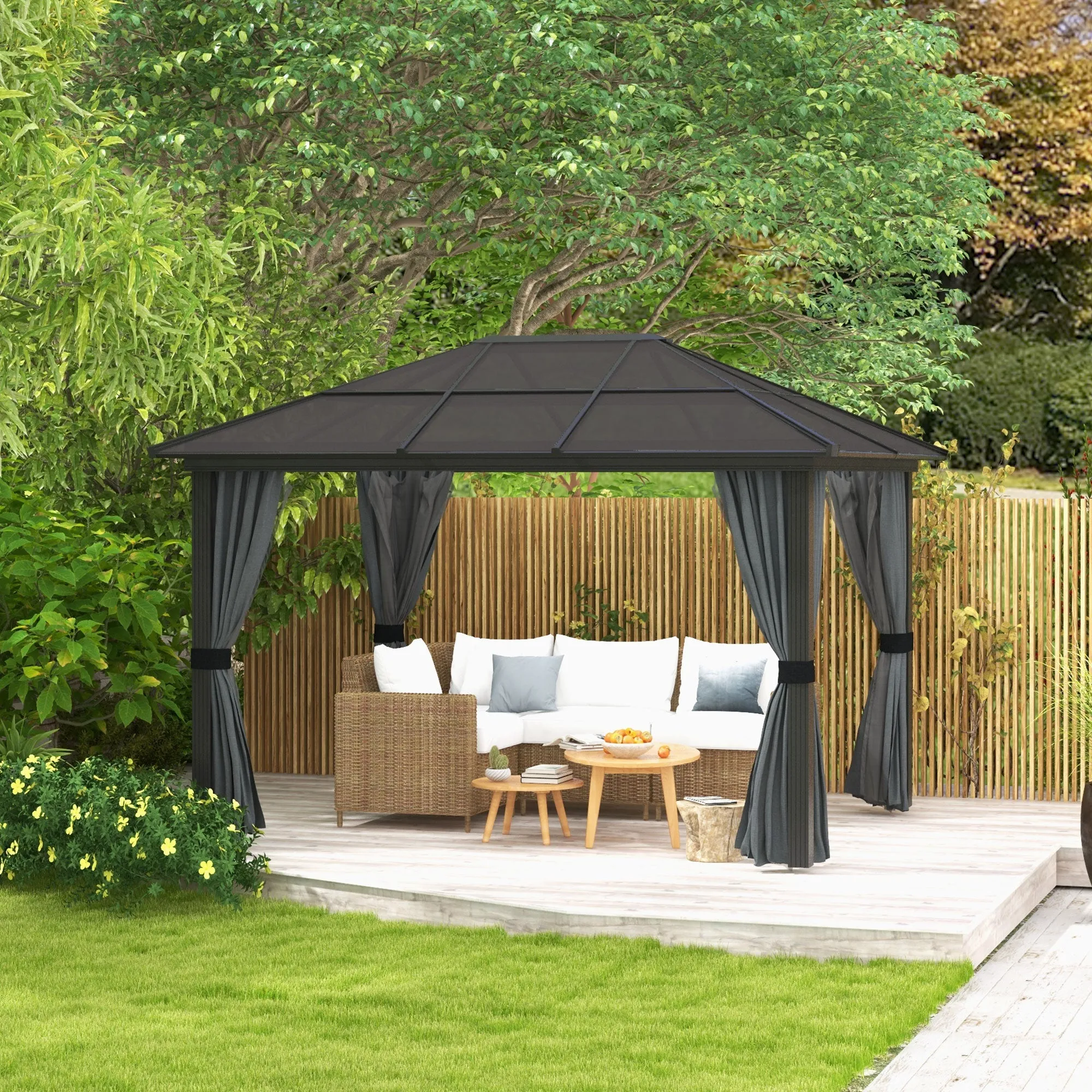 Outsunny 3 x 3.6m Aluminium Hardtop Gazebo Canopy w/ Polycarbonate Top