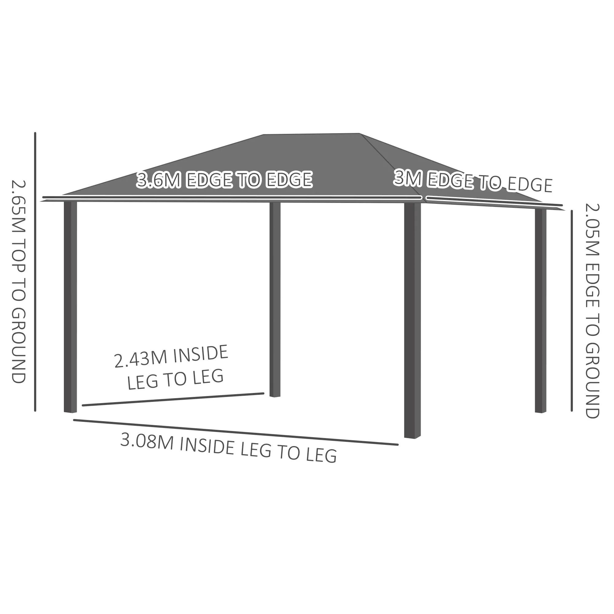 Outsunny 3 x 3.6m Aluminium Hardtop Gazebo Canopy w/ Polycarbonate Top