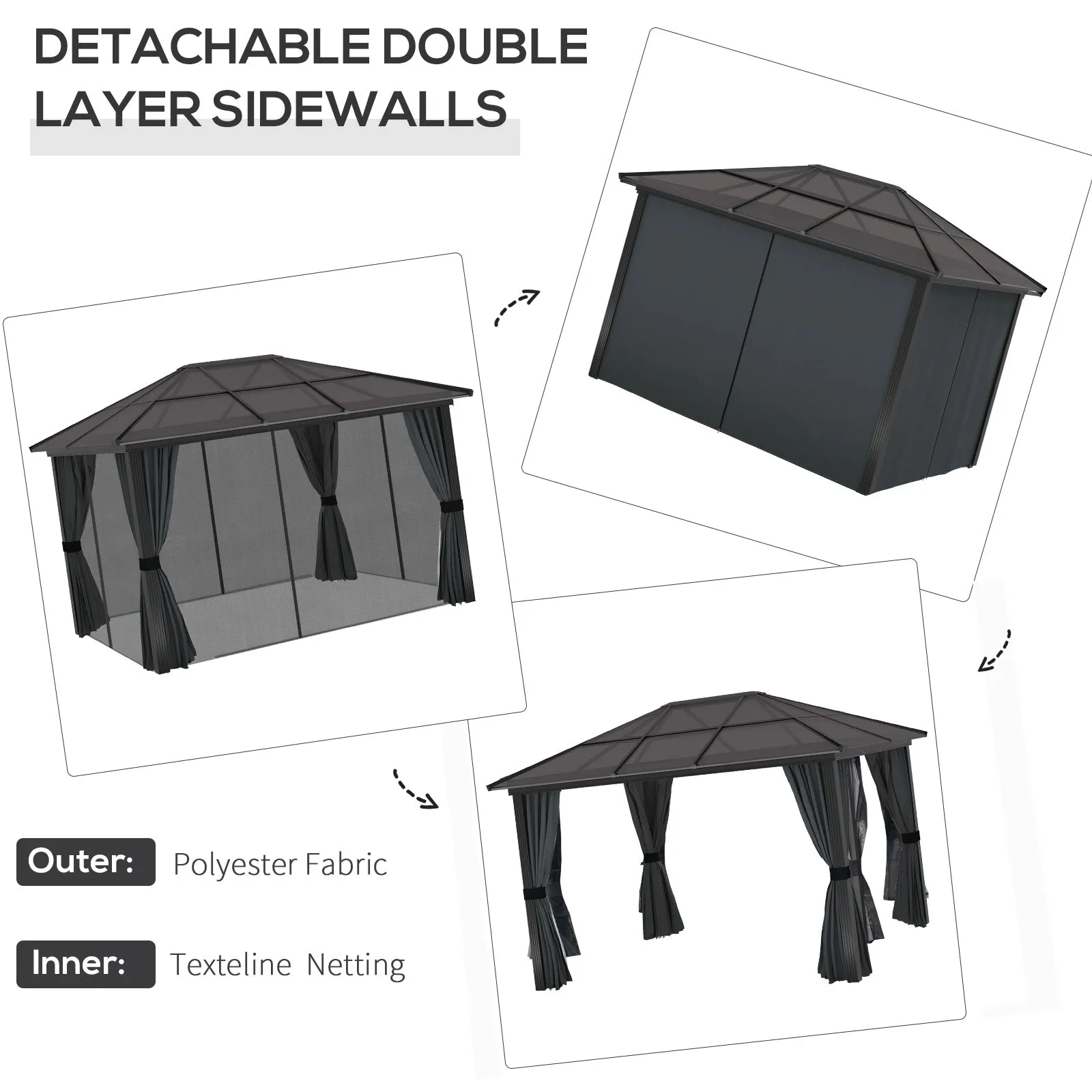 Outsunny 3 x 3.6m Aluminium Hardtop Gazebo Canopy w/ Polycarbonate Top