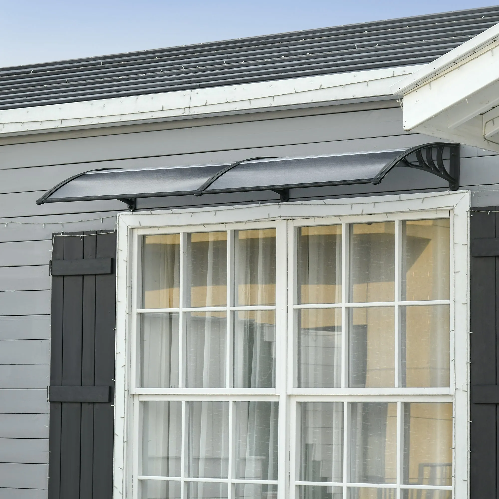 Outsunny Door Canopy Awning Outdoor Window Rain Shelter Cover For Front/Back Door Porch Black 196 X 75cm