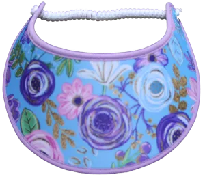 Pastel Flowers on Blue Sun Visor with Lavender Trim