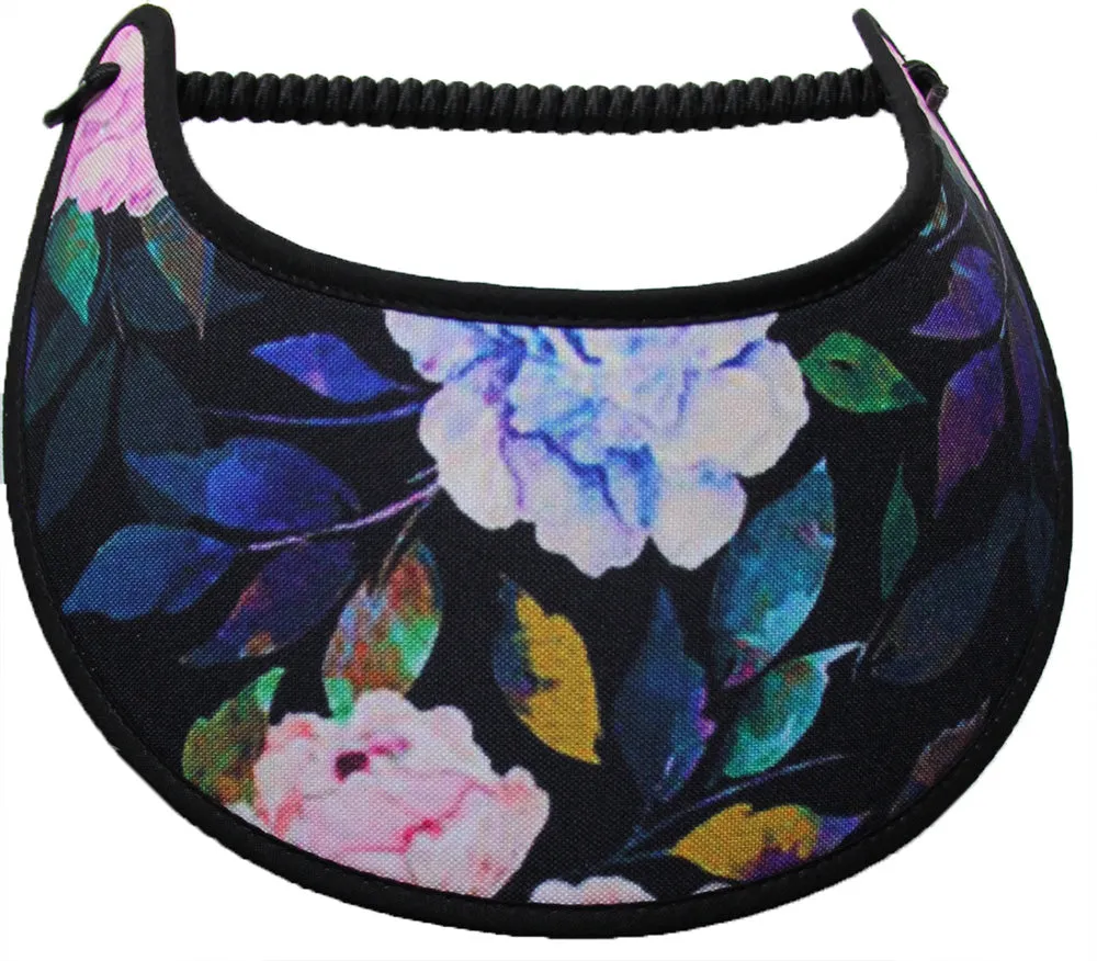 Pastel Flowers with Darker Leaves on Sun Visor with Black Trim