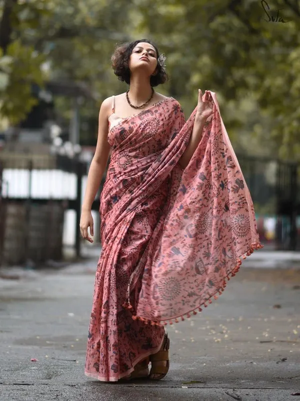 Peach Mul Cotton Saree
