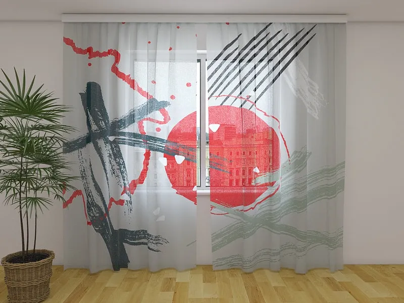 Photo Curtain Abstract Red Chinese Sun