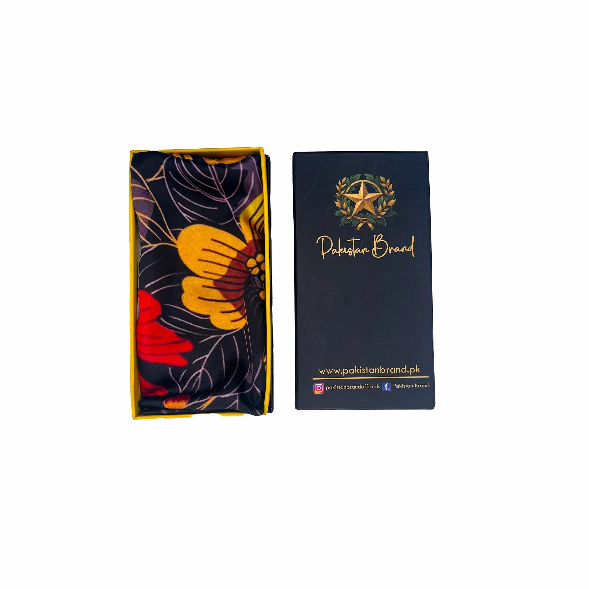 PREMIUM LUXURY PRINTED WOMEN HIJAB SCARF DUPATTA - RED & GOLD FLORALS ON BLACK BASE