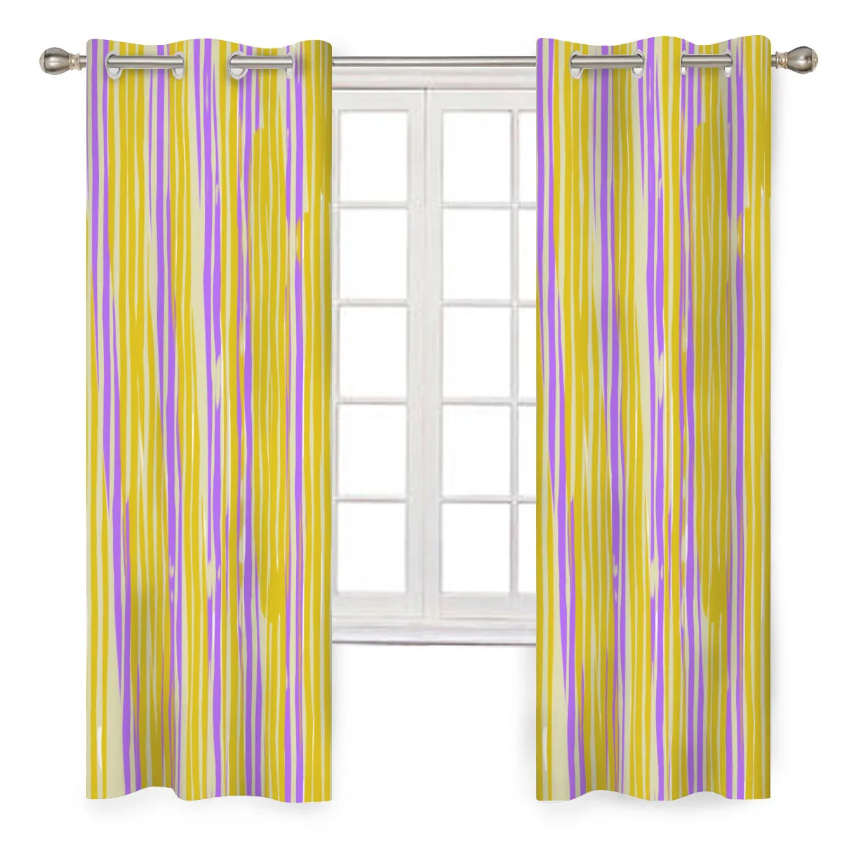 Purple & Yellow Striped Curtains