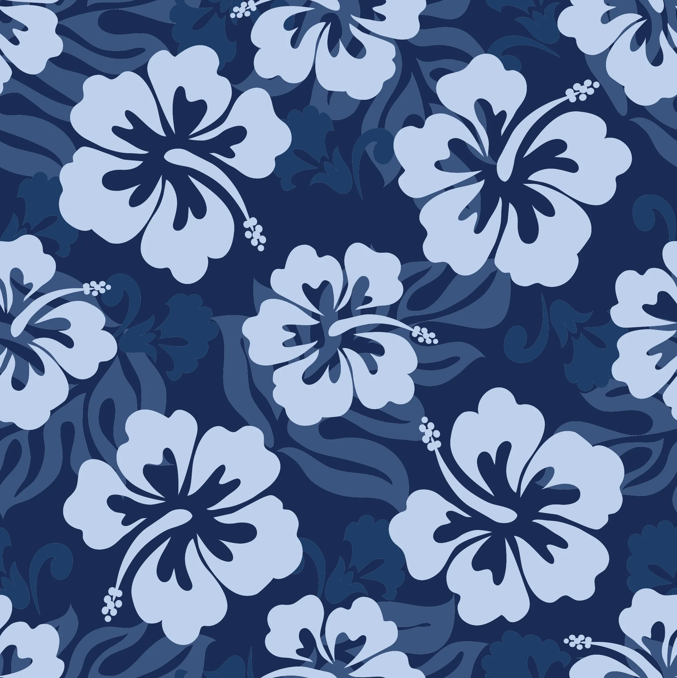 Round Brim - Hawaiian Print Midnight Blue