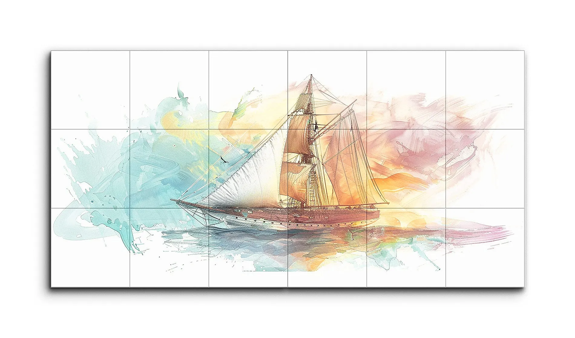 Sailing Ship at Sunset: Hand-Drawn Watercolor Art