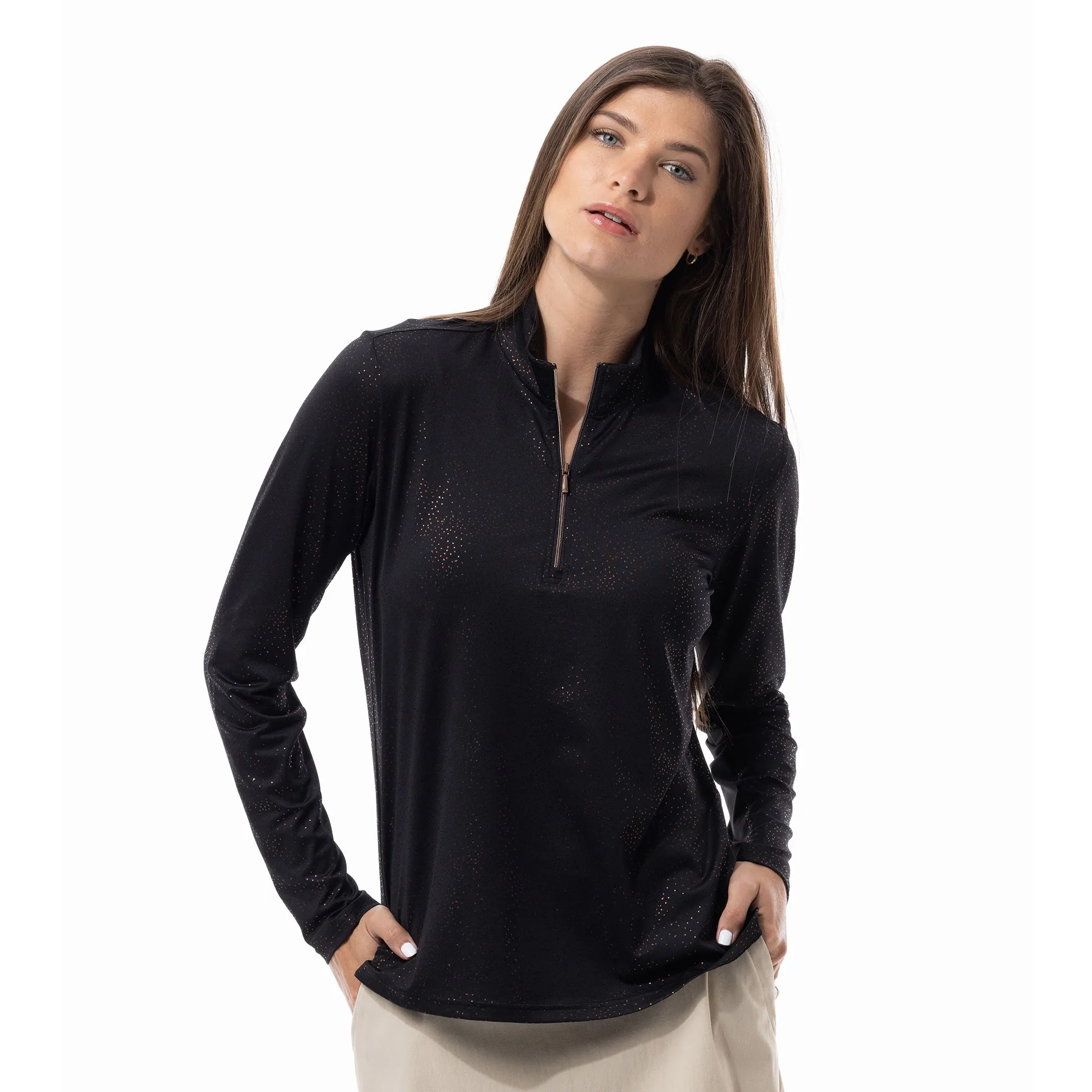 SanSoleil Solshine Foil Print Confetti Mock Womens Long Sleeve Sun Shirt