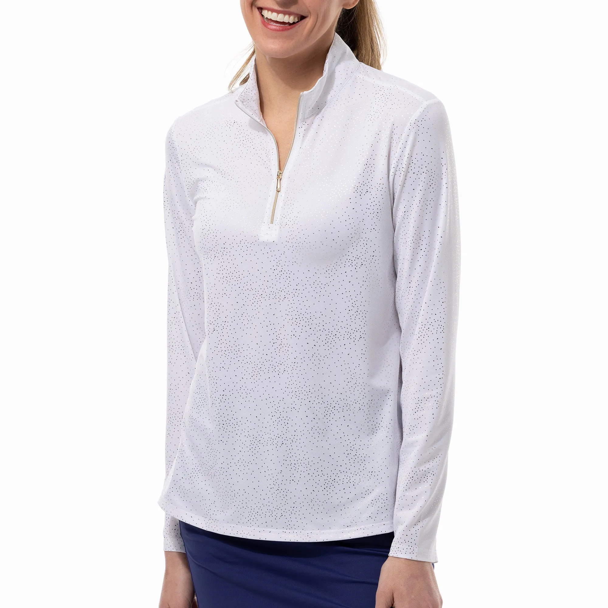 SanSoleil Solshine Foil Print Confetti Mock Womens Long Sleeve Sun Shirt