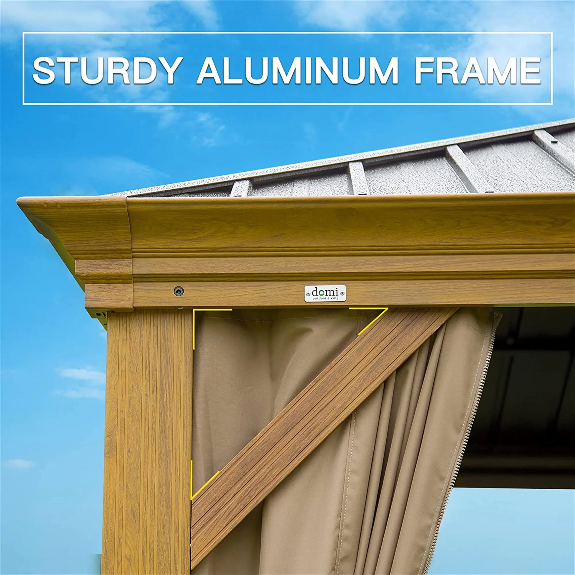 Shana 12 X 16 ft Hardtop Gazebo Outdoor Wooden Grain Coated Aluminum  - Yellow Brown