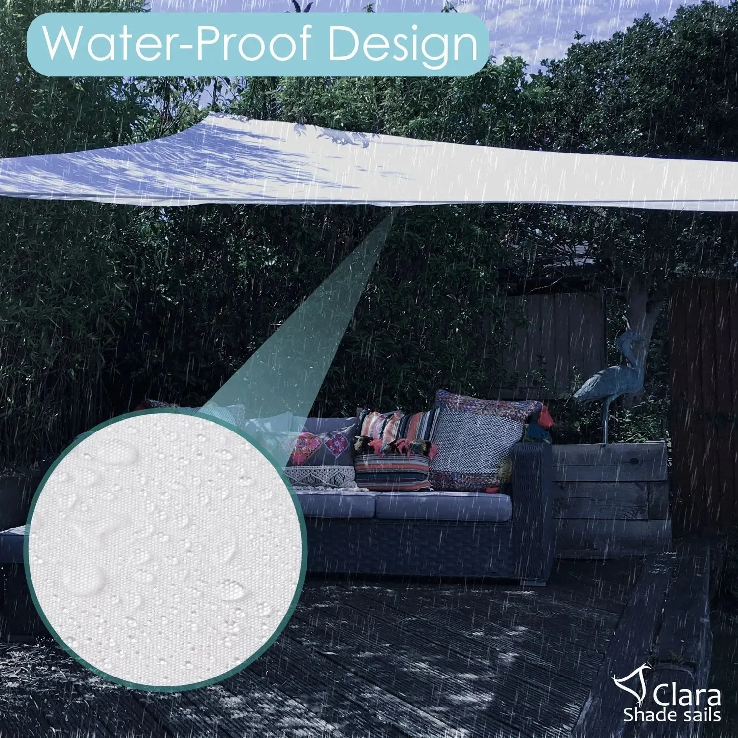 Square 3m - Clara Sun Shade Sail White Waterproof UV Patio Garden Canopy Awning