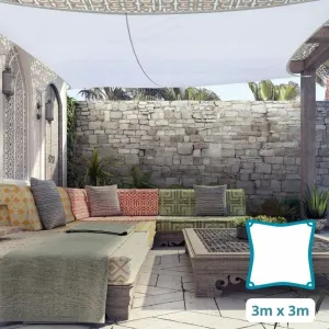 Square 3m - Clara Sun Shade Sail White Waterproof UV Patio Garden Canopy Awning