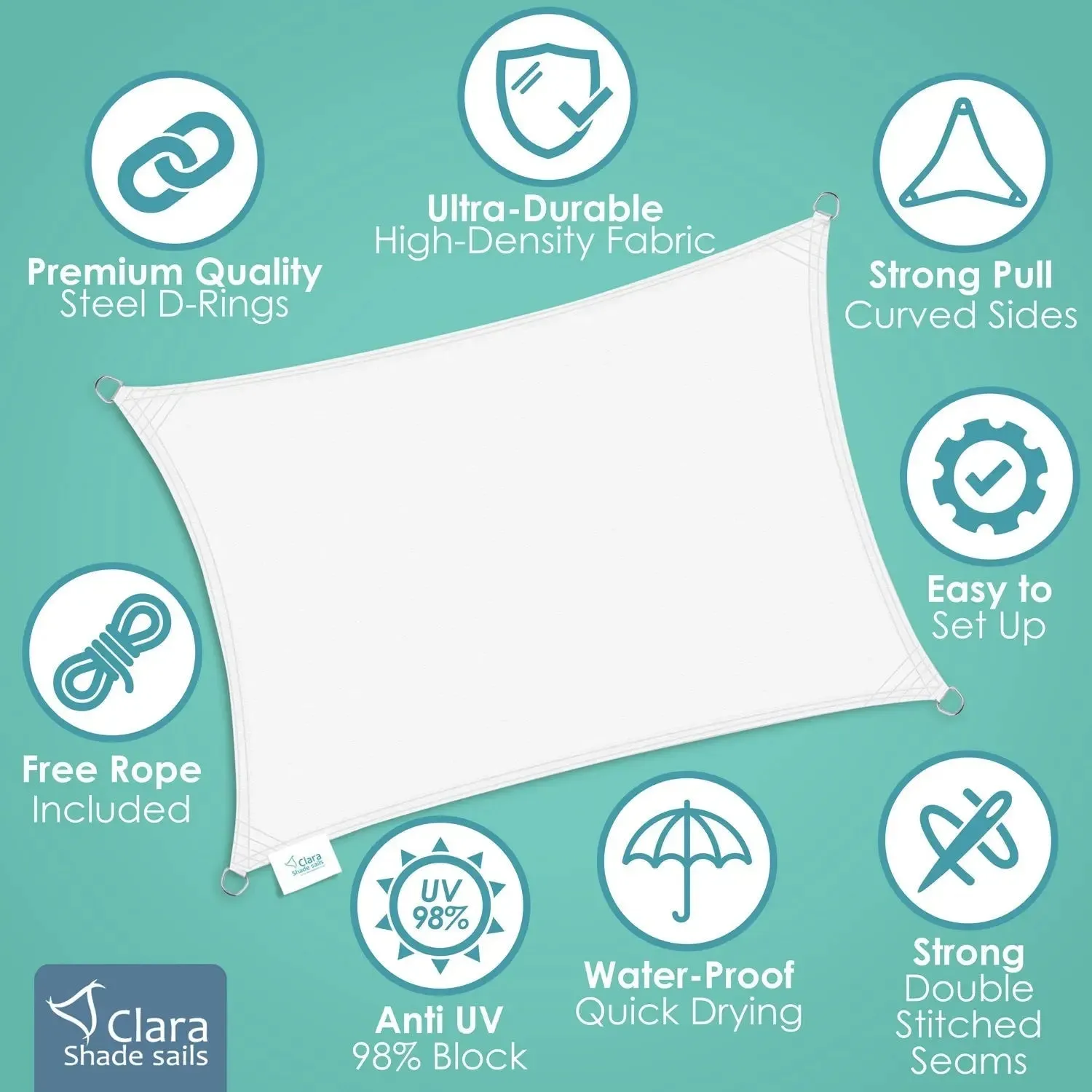 Square 3m - Clara Sun Shade Sail White Waterproof UV Patio Garden Canopy Awning