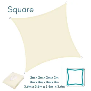 Square Cream Sun Shade Sail - Water Resistant UV Garden Canopy Awning 2m 3m 3.6m