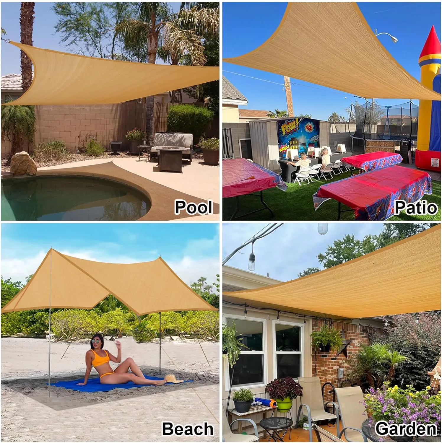 Sun Shade Sails Canopy, Sand Curved Outdoor Shade Canopy 16'X20' Breathable UV Block Canopy for Outdoor Patio Garden