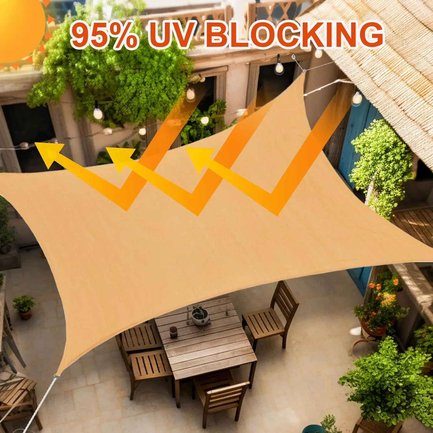 Sun Shade Sails Canopy, Sand Curved Outdoor Shade Canopy 16'X20' Breathable UV Block Canopy for Outdoor Patio Garden