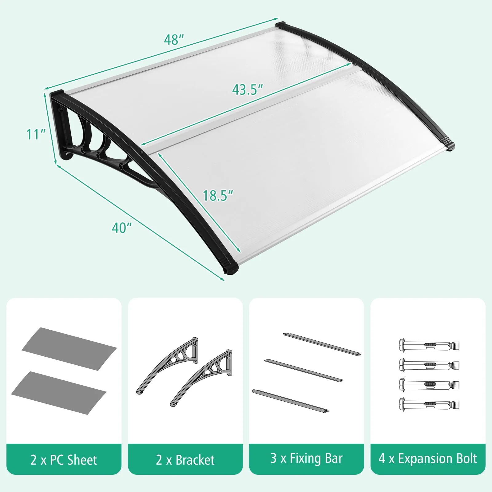 Tangkula 40" x 48" Window Awning, Modern Polycarbonate Overhead Door Awning